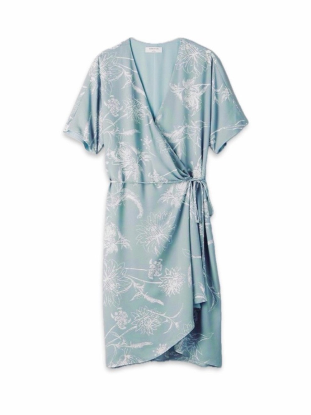 NWT Babaton Wallace Wrap Dress Sea Spray Floral Size M Aritzia Dusty Blue